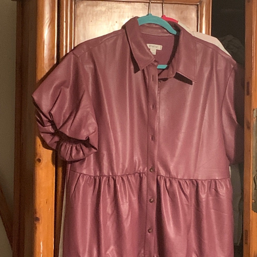 Maeve Faux Leather Mini Dress in Mauve